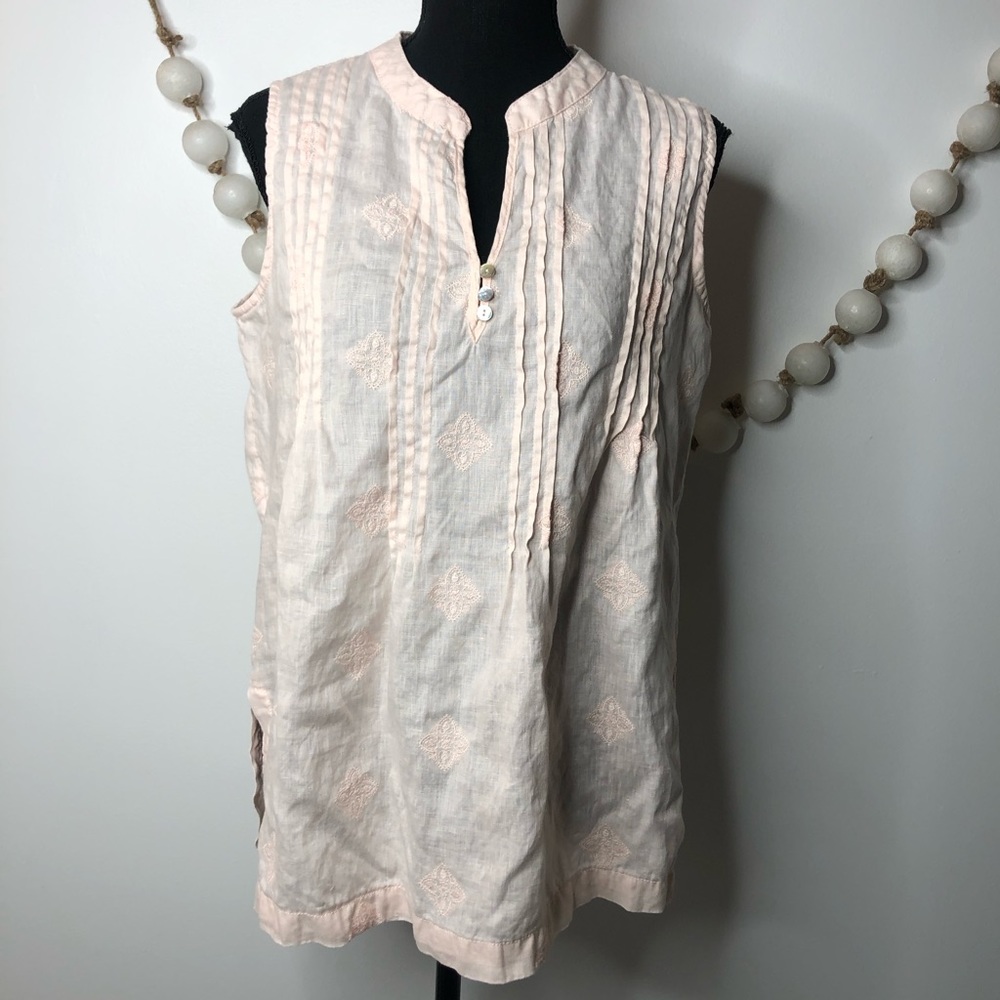Antibes Blanc 100% Linen Sleeveless Top Light Pink Women's Small